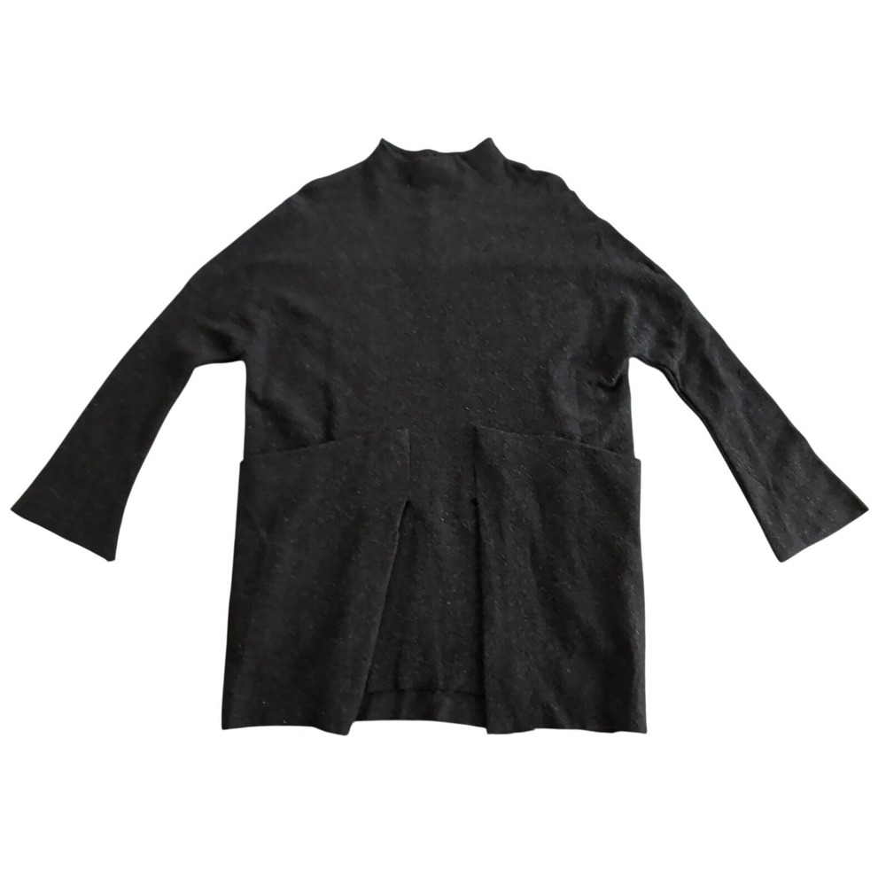 Free People Zoe Swit 100% Wool Black Charcoal Knit Dress Tunic Top Size XS